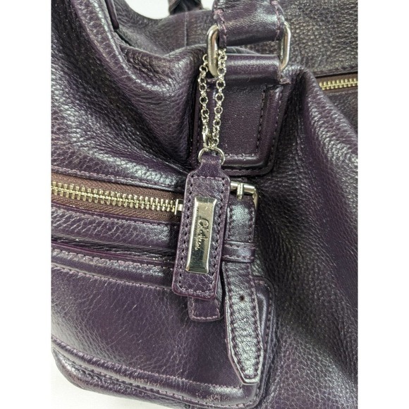 Cole Haan Gramercy Archer Purple Leather Shoulder Bag Handles Crossbody Strap - Picture 3 of 14